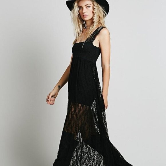 NWT Free People Romantic Black Lace Boho Maxi Dress - Picture 8 of 16